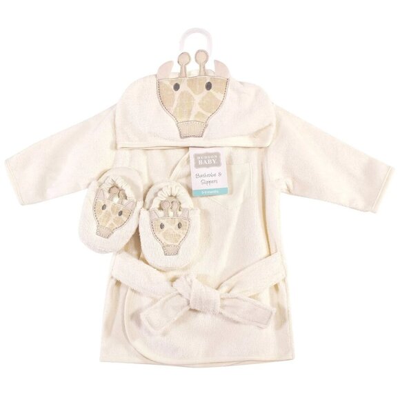 Hudson Baby Cotton Animal Face Bathrobe & Slippers, Giraffe, 0-9 Months, NWT - Picture 2 of 7